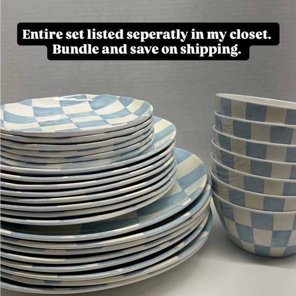 Blue White Checkered Melamine Round 6.5" Dessert Plates Indoor Outdoor Set of 6 - Picture 6 of 7